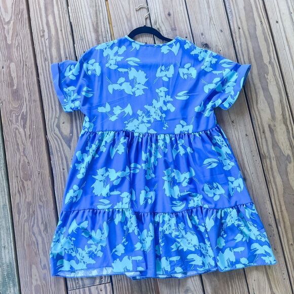 Shein Breezaya Floral Print Ruffle Hem Smock Dress - V Neck - Women's Size Lg - Picture 2 of 3